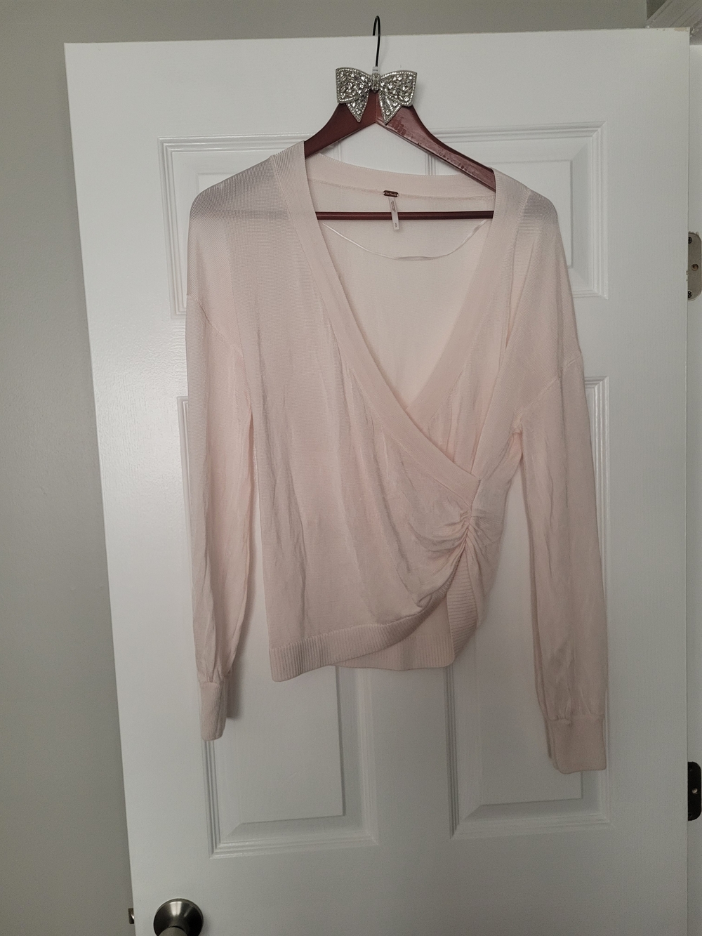Free People Pale Pink Wrap V-Neck Sweater